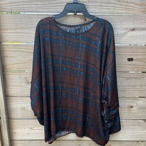 Grade & Gather brown blue silky dolman top s/m
